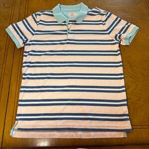 Brooks brothers red fleece men’s sz large pink blue white striped polo Euc